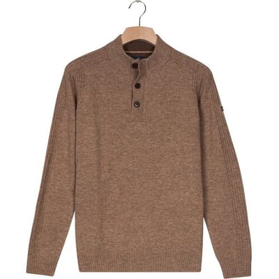 Baileys Trui Lambswool Half Zip Buttons Sleeve Rib Details Taupe / male