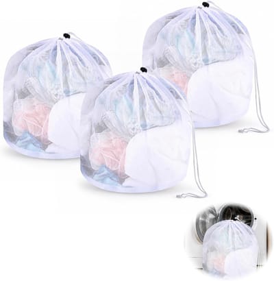 SnelShoppen - 3 Stuks Wasnet voor Wasmachine 40x50 cm - Grote Waszak met Trekkoord - Duurzaam Nylon - Perfect voor Beha, Ondergoed, Sokken, Panty's, K