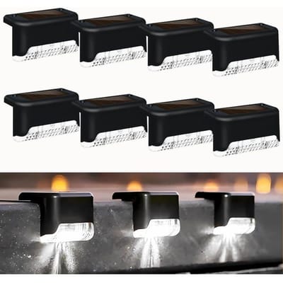 ®RisingFF Set van 8 LED Buiten Zonne-lampen, Waterdicht, voor Terras, Trap (wit licht) [Energieklasse A]