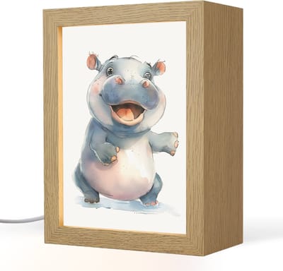 Nachtlampje 15x20 cm - Kinder lampje - Nijlpaard - Baby dier - Dieren - Tafellamp kinderkamer - Slaapkamer lamp - Bedlamp kinderen - Kinderlampje stopcontact - Wandlamp babykamer - Nachtlampjes