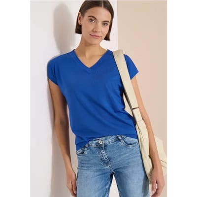Shirt met korte mouwen en V-hals in effen kleur