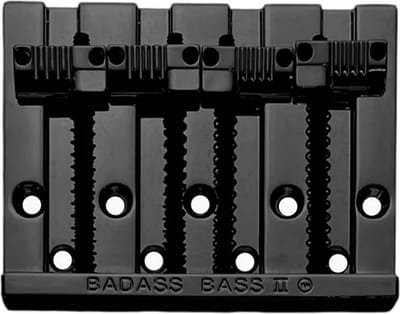 Allparts BB3342003 Leo Quan Badass II 4-snarige Basbrug - Zwart met Gegroefde Zadels