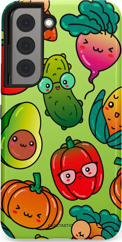 Casetastic Hoesje Geschikt voor Samsung S22 - Stijlvolle Beschermende Duo-layer Case - Cartoon Groente Mix