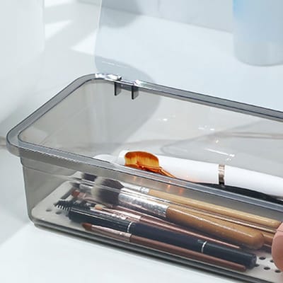Dailygoods- Bestekbak Sneldrogend - Opbergdoos met Deksel - Kunststof - 25x10x7 cm - Stofdicht - Tevredenheidsgarantie