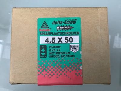 Deltafix spaanplaatschroef platkop / kruiskop r.v.s. a2 4.5 x 50 mm 200 st.