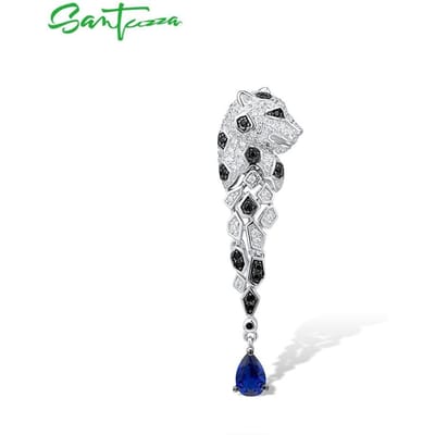 Zilveren Hanger Voor Vrouwen Authentiek 925 Sterling Zilver Luipaard Panter Sprankelende Zwarte Spinel Trendy Feest Fijne Sieraden white