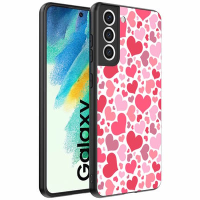 Geschikt voor Samsung Galaxy S21 FE Telefoonhoesje met Hartjes Print - Hearts Design TPU Backcover Case - Kinder Hoesje met Hartjes Design - Smartphonica geschikt voor Samsung Galaxy S21 FE
