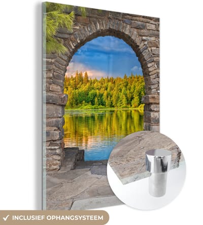MuchoWow® Glasschilderij 30x40 cm - Schilderij acrylglas - Bomen - Bos - Water - Doorkijk - Foto op glas - Schilderijen