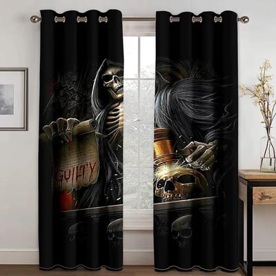 3D Horror Mannelijk Zwart Schedel Gordijnen Pluk Chips Woonkamer Slaapkamer Balkon Raam Decoratieve Gordijnen 2 Panelen 50W160H(CM)X2PCS&Grommet Top