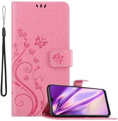 Cadorabo Hoesje geschikt voor Samsung Galaxy M31 in BLOEMEN ROZE - Beschermhoes in bloemmotief met magnetische sluiting, standfunctie en kaartsleuven Book Case Cover Etui