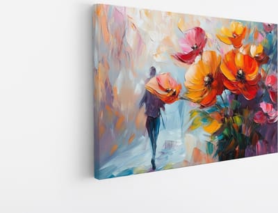 Saammp Canvas Schilderij - Abstract - Gekleurde Bloemen - Kleurrijk - Natuur - 45x30 - Foto op canvas - Wanddecoratie - Muurdecoratie Woonkamer - Kantoor Decoratie