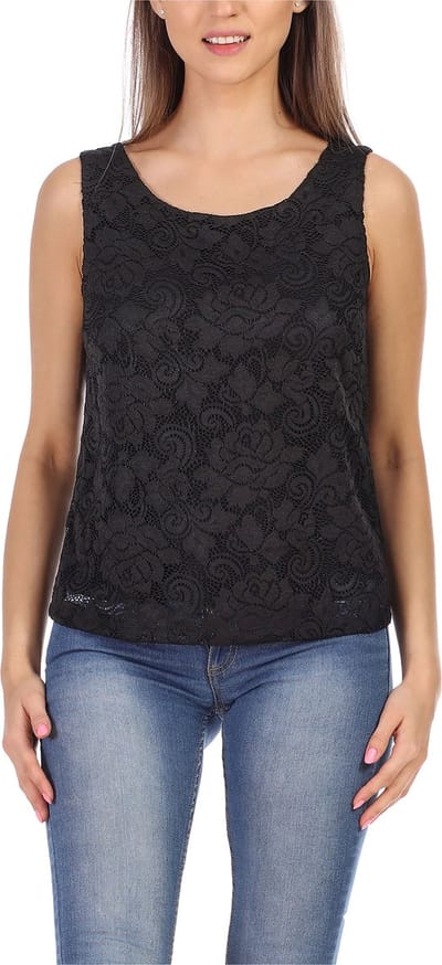 Bellivalini Dameshemd – Mouwloos – Elegant – Ronde - Hals met kant – Zwart – M - BLV-BLV50-263-BL