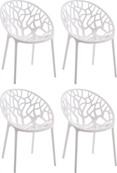 CLP Hope 4er Set stapelbare Tuinstoelen - Weerbestendig & UV-bestendig - Kunststof Stoelen met Armleuningen - Modern Design - wit