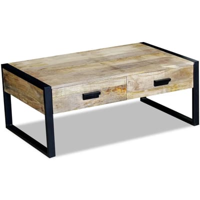 vidaXL - Salontafel - met - 2 - lades - 100x60x40 - cm - massief - mangohout