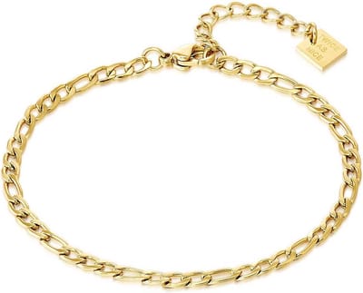 Twice As Nice Armband in goudkleurig edelstaal, figaro ketting 3 mm 16cm+3cm