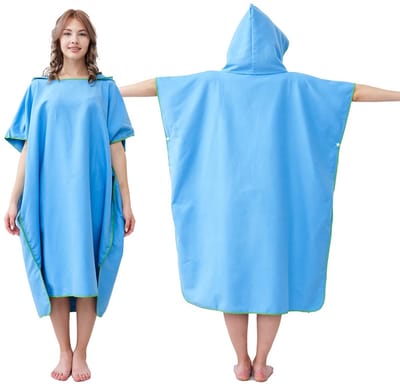 Dailygoods - Badjas Surf Poncho Handdoek voor Volwassenen Microvezel Strandlaken met Capuchon voor Vrouwen Mannen Zwembad Camping Reizen Baden, Sneldrogend, Lichtgewicht, Blauw