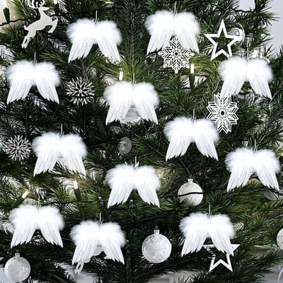 Solidchoice - Set van 12 Witte Veer Kerstdecoraties voor DIY Projecten