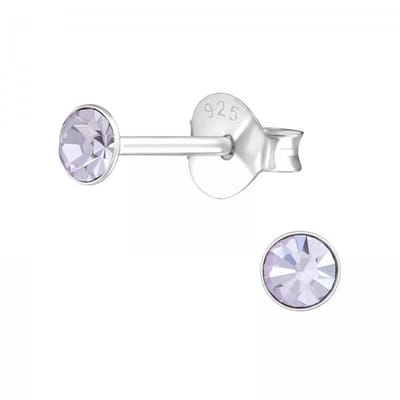 Zilveren oorknop, Lebowski kristal Violet (6mm)