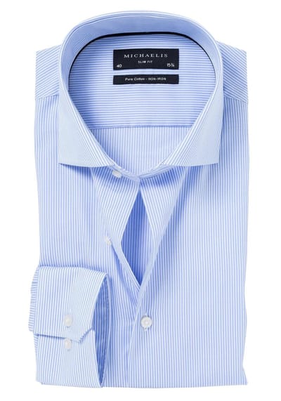 Michaelis Slim Fit overhemd - poplin - lichtblauw met wit gestreept