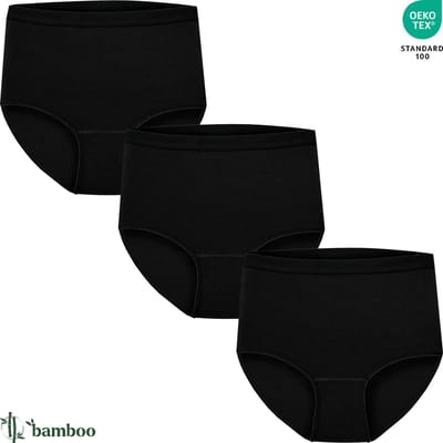 3-pack Dames Bamboe Slips Hoge Taille - Elastieken Band - Superzacht - Jeukvrij 7202-Zwart maat M