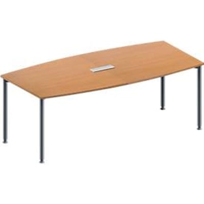 Schäfer Shop Genius Vergadertafel MODENA FLEX, in hoogte verstelbaar, bootvorm, 4-poot ronde buis, B 2000 x D 1000/800 mm, 3-voudige contactdoos, beukenpatroon