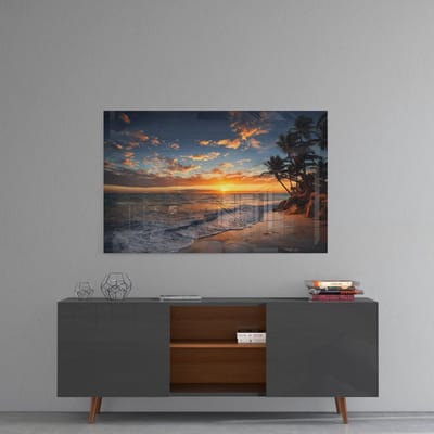 Insigne Glazen Schilderijen - Zonsondergang Op De Zee - Landschap - Geharde Glasschilderij - 110x70 cm - 4 mm