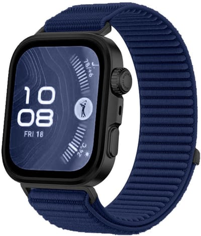 Nylon bandje - geschikt voor Huawei Watch Fit 5 (PRO), Watch Fit 4 (Pro), Watch Fit 3 - geribbeld met klittenband - donkerblauw