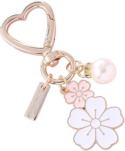 Ainy - Sakura Parel Keychain | Sleutelhangers voor kinderen en volwassenen | Auto of fiets sleutelhanger met quick-release ringen | Mode accessoires | cadeau voor vrouwen