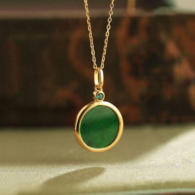 Pendentif Circulaire en Calcédoine Verte Naturelle Style Chinois Ninlaid Minimaliste Frais Collier Classique Paix Et Bonheur Bijoux 45cm brown