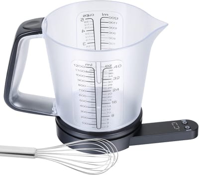 Lomera Keukenweegschaal met Maatbeker - Transparante Maatbeker - 1200 Ml Capaciteit - tot 5 Kg - ABS Kunststof - 1 G Schaalverdeling - G/oz/ml Eenheden - Tarrafunctie - op Batterijen - Digitaal LED Scherm - Thuisbakker en Chef-kok