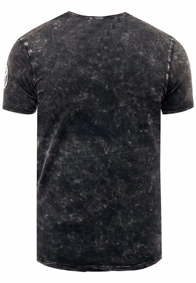 Olie-gewassen T-shirt met knoopjes aan de zijkant en prints