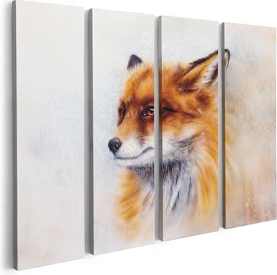 Artaza Canvas Schilderij Vierluik Vos op Aquarel Getekend - Abstract - 80x60 - Foto Op Canvas - Canvas Print