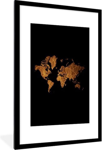Poster in lijst - Fotolijst 80x120 cm - Posters - Wereldkaart - Goud - Luxe - Posterlijst zwart - Decoratie - Wanddecoratie woonkamer - Muurdecoratie slaapkamer
