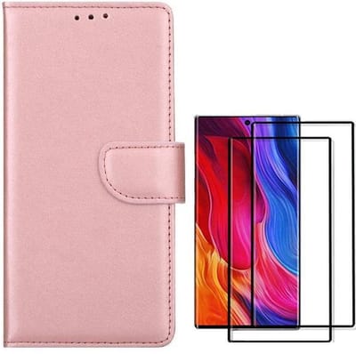 hoesje Geschikt voor: Samsung Galaxy Note 10 Plus Portemonnee Rose Goud met 2 stuks Glas Screen protector