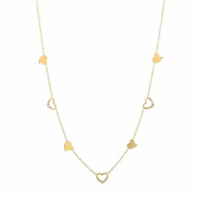 Bijoutheek Collier Hartjes Witte Stenen Goud