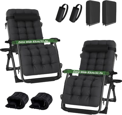 Set van 2 Extra Brede Zero Gravity Relaxstoelen Buiten - Inklapbaar met Kussen en Hoes - 200 kg