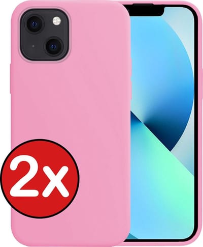 Hoesje - 2 Stuks - Geschikt voor Apple iPhone 13 Mini - Sterk & Shockproof - Telefoonhoes - Back Cover - Case Siliconen - Telefoon Hoes - Lichtroze