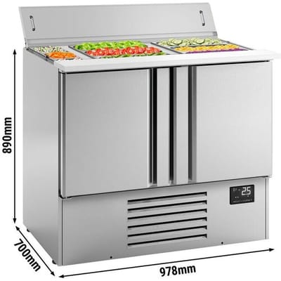 GGM Gastro Saladette Premium PLUS - 978mm - 2 Türen - mit Einlass für 6x GN 1/3 & 3x GN 1/6 & Edelstahldeckel Zilver