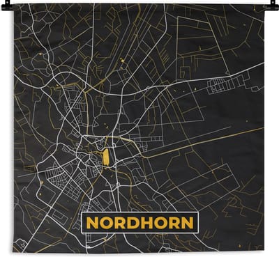 Wandkleed - Wanddoek - Nordhorn - Goud - Stadskaart - Plattegrond - Kaart - Duitsland - 180x180 cm - Wandtapijt