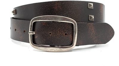 Dames riem bruin - Leren riem met studs 4cm met zilver-zwarte gesp - Leer - Riem met studs - Stoer - Maat 85