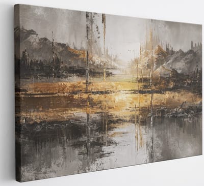 Saammp Canvas Schilderij - goud grijs - Abstract - 30x20 - Foto op canvas - Wanddecoratie - Muurdecoratie Woonkamer - Slaapkamer decoratie - Canvas Print