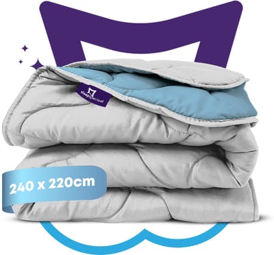 Slaapspeciaal Eazydekbed Series Blauw/Grijs - Zomerdekbed zonder Overtrek - Wasbaar Dekbed - Hoesloos Dekbed - 2 in 1 Dekbed - Dekbed met Vaste Overtrek - Duo Kleur Dekbed - 240x220 cm