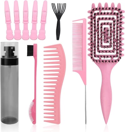 Krulborstel voor mooi krullend haar, stylingborstel met brede tanden, massageborstel en spuitfles voor perfect resultaat