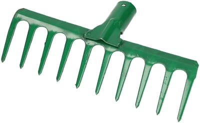 KOTARBAU® Tuinhark, Gazonhark, Bladhark, Metaal, 25,5 cm, Groen, Tuinhark voor Gazon, 10 Tanden, Stevige Hark, Waaierbezem, Robuust Tuingereedschap, zonder Steel