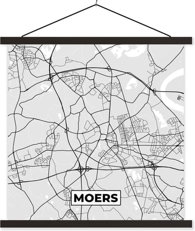 Posterhanger incl. Poster 60x60 cm - Schoolplaat - Kaart - Duitsland - Stadskaart - Plattegrond - Moers - Textielposter - Zwarte latten - Stadskaart