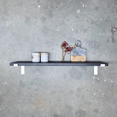 GoudmetHout® Wandplank Industrieel - 40 x 25 cm Muurplank - Zwart Eiken Hout - Decoratie Wandrek & Boekenrek - Hangplank Keuken - Wall Shelf + 2 Mat Witte Plankdragers van Staal
