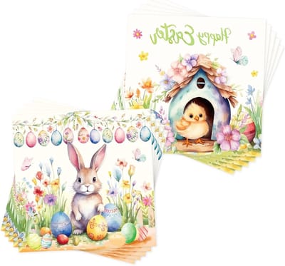 Set van 20 Paasservetten 33 x 33 cm, Papieren Servetten voor Paastafel, Decoratie voor Feest en Verjaardag, Konijnenthema Servetten