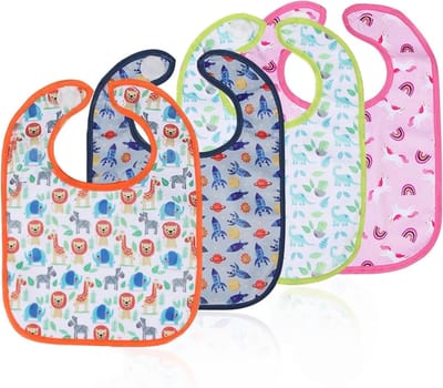 Set van 4 Waterdichte Babyluiers voor Pasgeborenen, Unisex en Geschikt voor Jongens en Meisjes, Ideaal voor Eten en Vlekkenbescherming