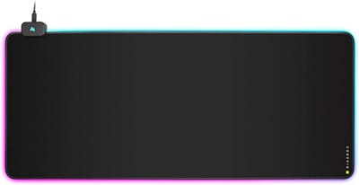 Stoffen gamingmuismat XL - 930 mm x 400 mm x 4 mm - 360° RGB-verlichting - USB-hub met twee poorten - dik rubber - zwart