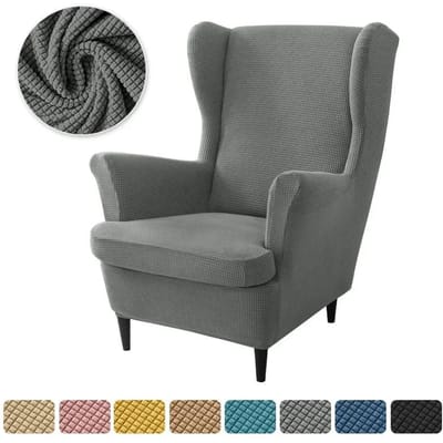 Polarfleece Wing Chair Hoes Hoge Rug Stretch Bankhoezen Fauteuilhoezen Antislip Bankovertrekken met Zitkussenhoes gray